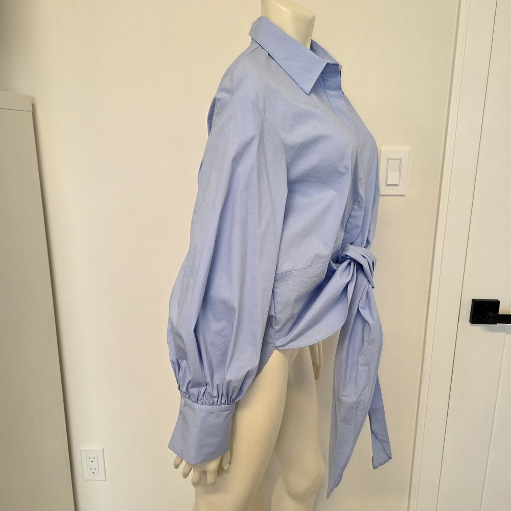 Zara Button Down Poplin Shirt Tie Front S - Picture 13 of 15